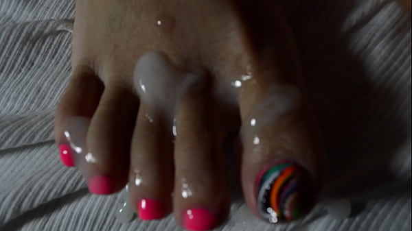 Asian Wife’s Toes Drenched In Cum